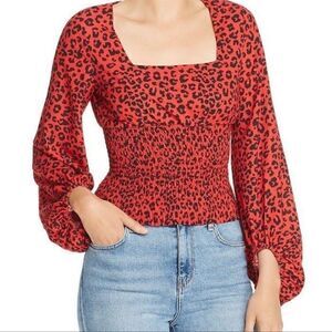 Charlie Holiday Red Leopard Square Neck Blouse top